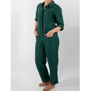 Sunday Morning $158 Isabelle 100% French Linen Jumpsuit Green L Casual Oversized